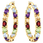 Multicolor Gemstones Hoop Earrings 5.4 Carats 14K Yellow Gold Plated Silver