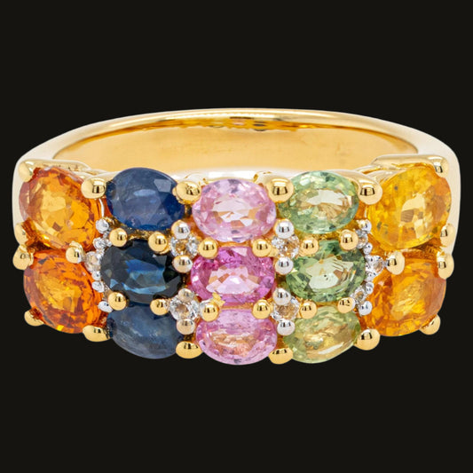 Multicolor Sapphire Cluster Ring Topaz 3.27 Carats 14K Yellow Gold Plated Silver
