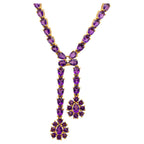 Natural Amethyst Double Drop Necklace 32 Carats 24K Yellow Gold Plated Silver