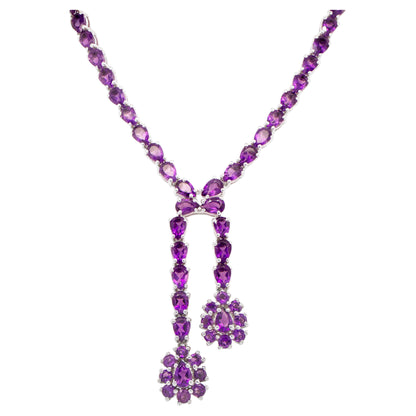 Natural Amethyst Double Drop Necklace 32 Carats Sterling Silver