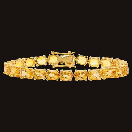Natural Citrine Tennis Bracelet 22 Carats 24K Yellow Gold Plated Sterling Silver