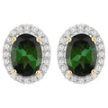 Natural Green Tourmaline and Diamond Halo Earrings 2 Carats 14K Yellow Gold