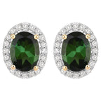 Natural Green Tourmaline and Diamond Halo Earrings 2 Carats 14K Yellow Gold