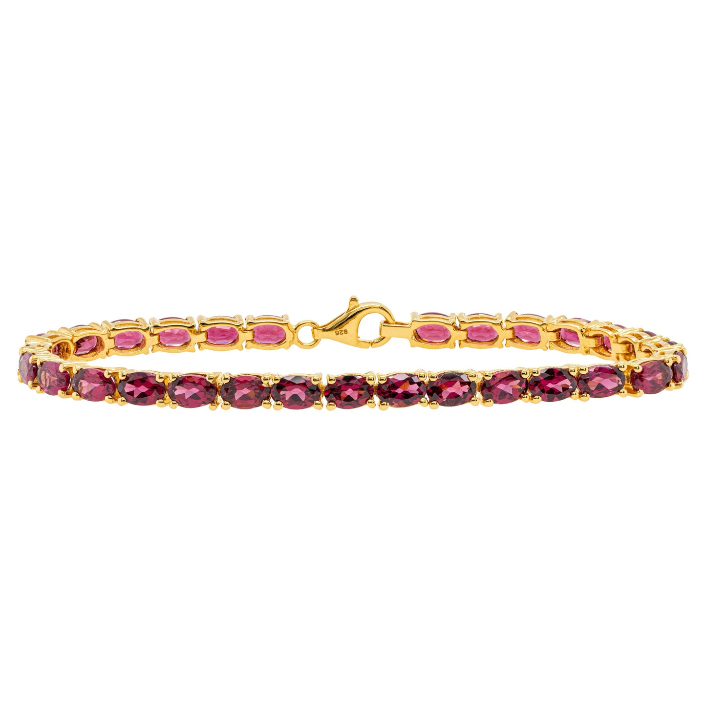 Natural Rhodolite Garnet Tennis Bracelet 15 Carats 24K Yellow Gold Plated Silver