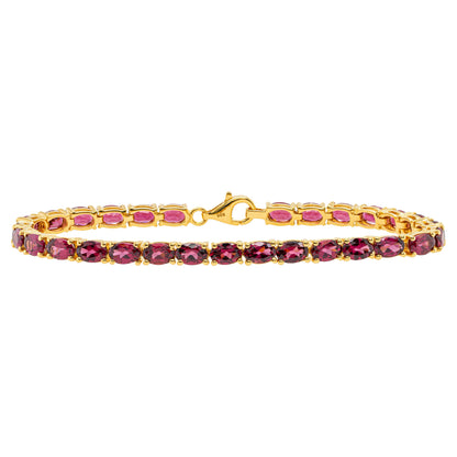 Natural Rhodolite Garnet Tennis Bracelet 15 Carats 24K Yellow Gold Plated Silver