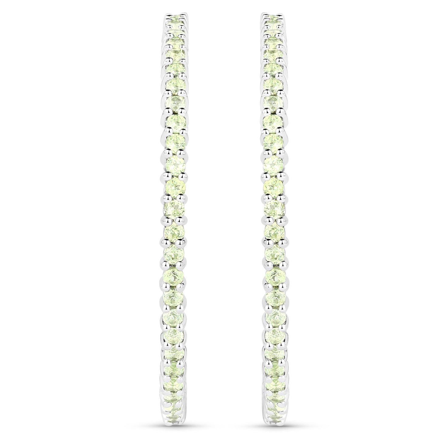 Natural Peridot Hoop Earrings Total 3.50 Carats Rhodium Plated Silver