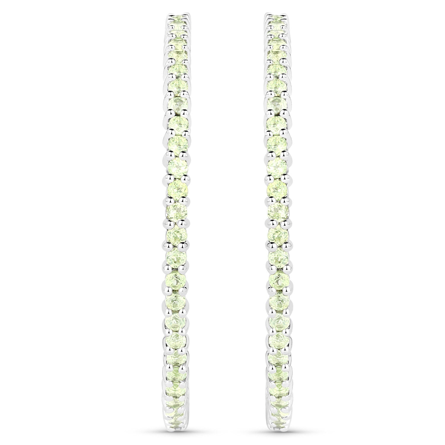 Natural Peridot Hoop Earrings Total 3.50 Carats Rhodium Plated Silver