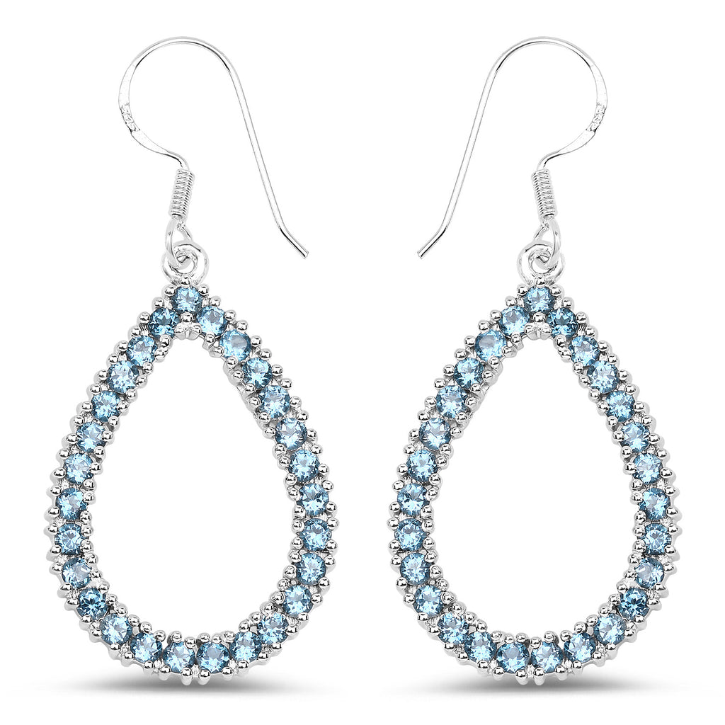 Natural London Blue Topaz Dangle Earrings 4.30 Carats Rhodium Plated Silver