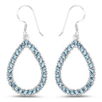 Natural London Blue Topaz Dangle Earrings 4.30 Carats Rhodium Plated Silver