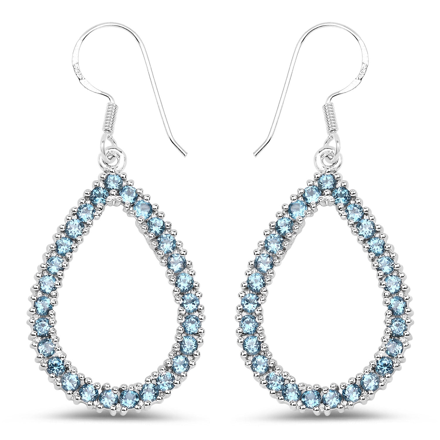 Natural London Blue Topaz Dangle Earrings 4.30 Carats Rhodium Plated Silver