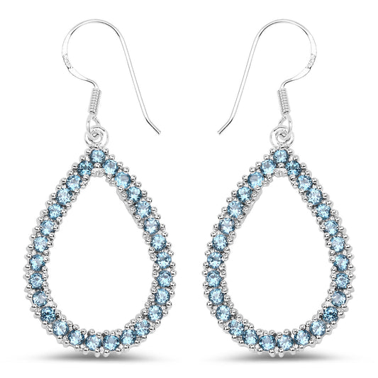Natural London Blue Topaz Dangle Earrings 4.30 Carats Rhodium Plated Silver