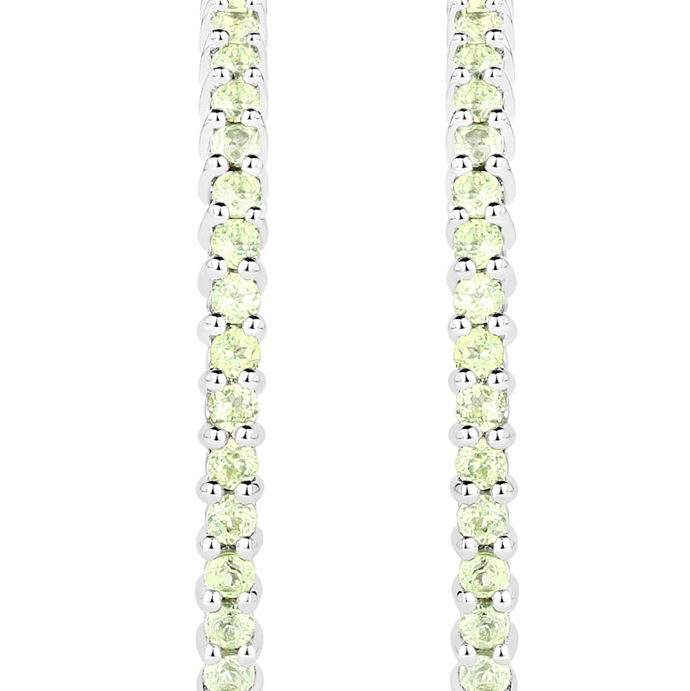 Natural Peridot Hoop Earrings Total 3.50 Carats Rhodium Plated Silver