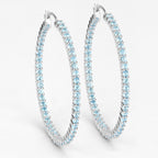 Natural Swiss Blue Topaz Hoop Earrings Total 3.60 Carats Rhodium Plated Silver
