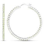 Natural Peridot Hoop Earrings Total 3.50 Carats Rhodium Plated Silver