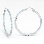 Natural Swiss Blue Topaz Hoop Earrings Total 3.60 Carats Rhodium Plated Silver