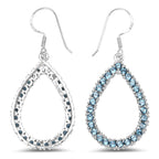 Natural London Blue Topaz Dangle Earrings 4.30 Carats Rhodium Plated Silver