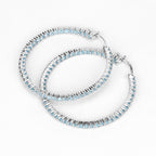Natural Swiss Blue Topaz Hoop Earrings Total 3.60 Carats Rhodium Plated Silver