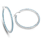 Natural Swiss Blue Topaz Hoop Earrings Total 3.60 Carats Rhodium Plated Silver