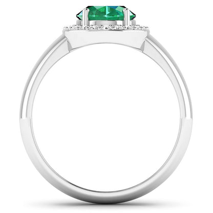 Emerald Ring Diamond Halo 1.87 Carats 14K White Gold