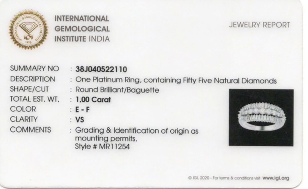 IGI Certified Diamond Ring 1 Carats Total Platinum