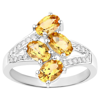 Yellow Beryl Bypass Ring White Zircon Setting 1.75 Carats