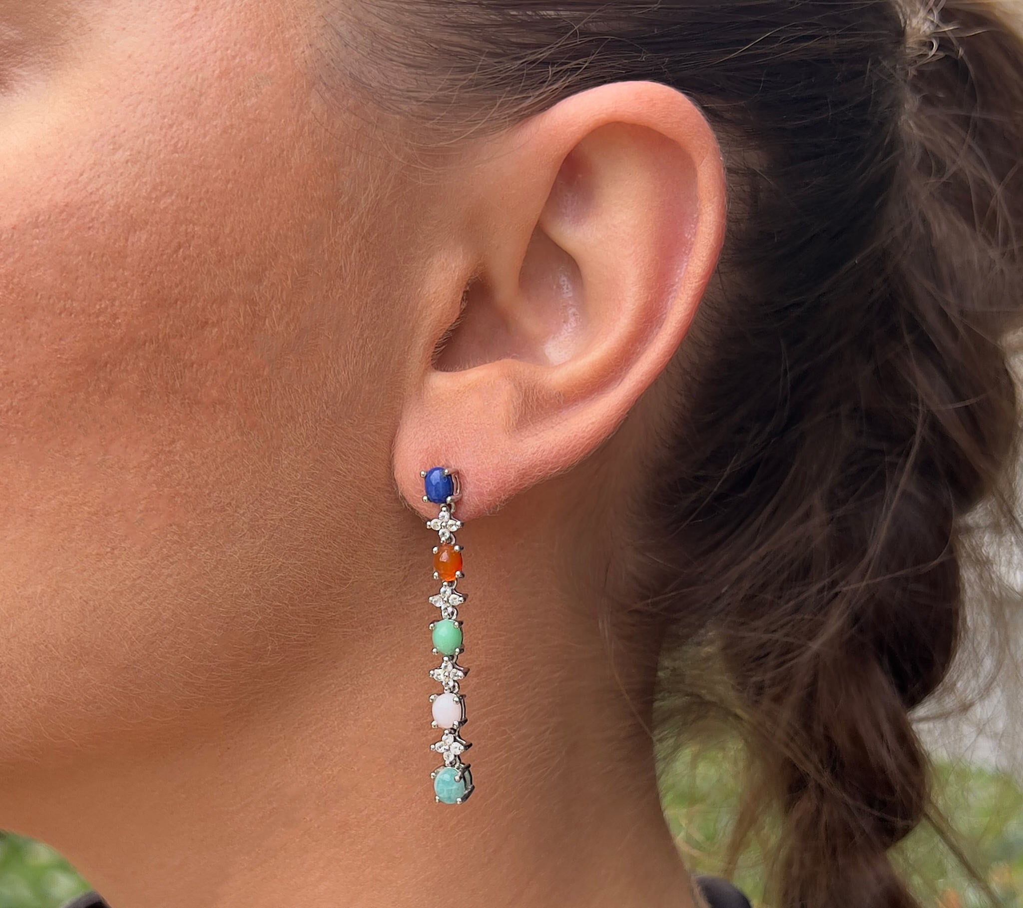Natural 4.50 Carats Multicolor Gemstone Dangle Earrings