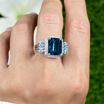 London Blue Topaz Cocktail Ring Swiss Blue Topaz Setting 8.25 Carats