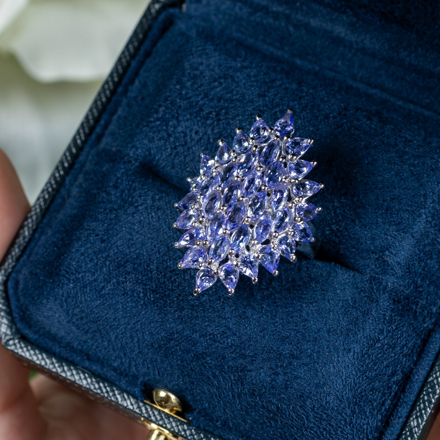 Tanzanite Cluster Ring 5.05 Carats Sterling Silver