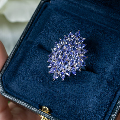 Tanzanite Cluster Ring 5.05 Carats Sterling Silver