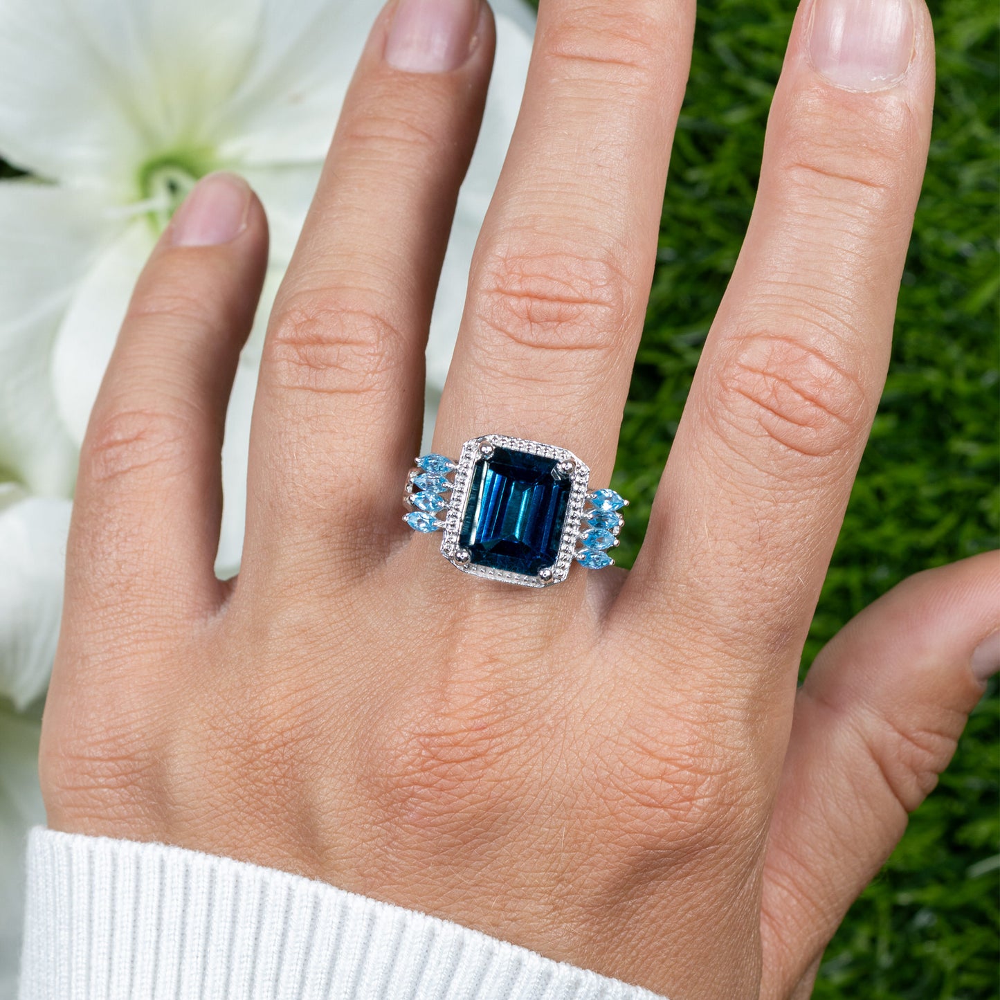 London Blue Topaz Cocktail Ring Swiss Blue Topaz Setting 8.25 Carats