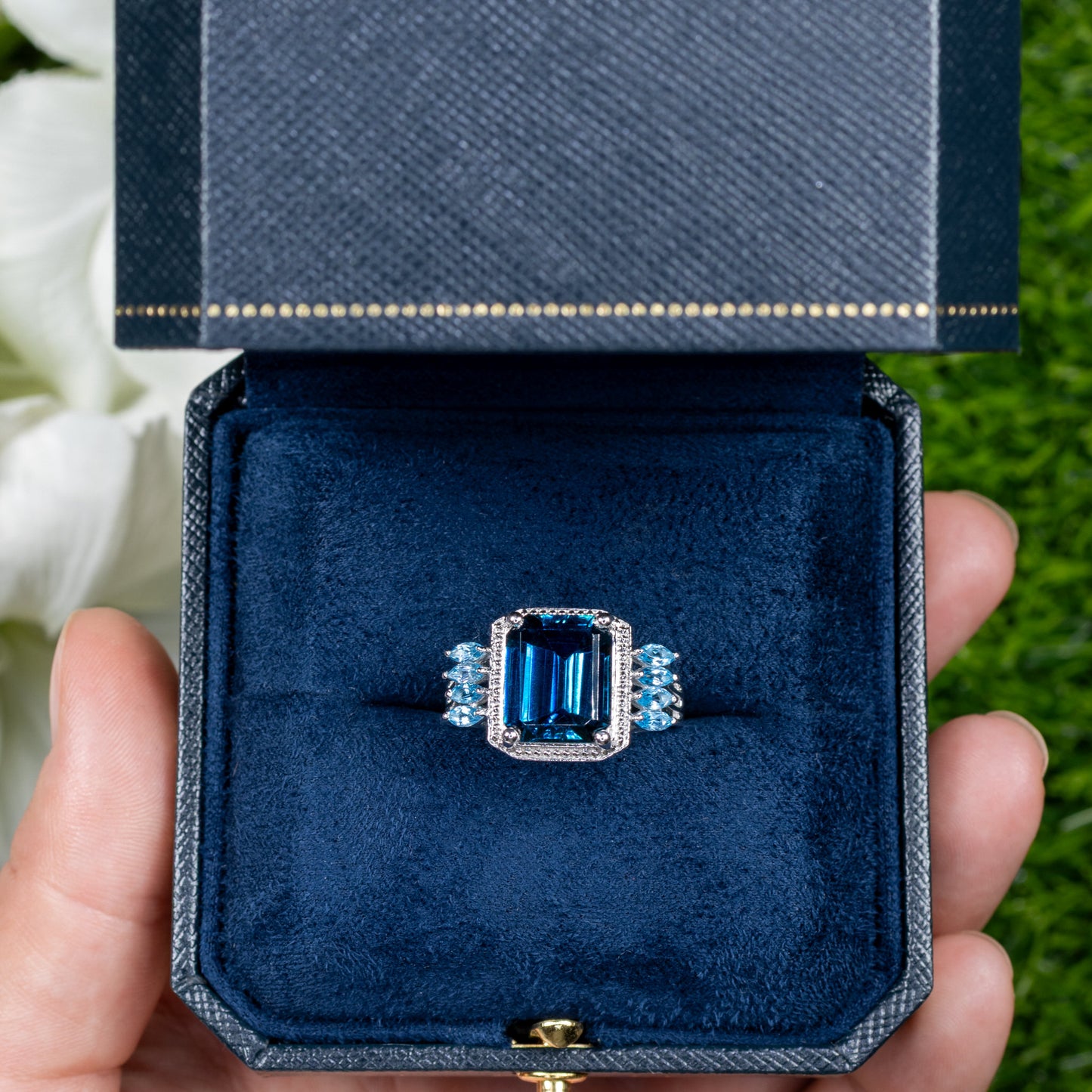 London Blue Topaz Cocktail Ring Swiss Blue Topaz Setting 8.25 Carats