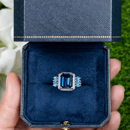 London Blue Topaz Cocktail Ring Swiss Blue Topaz Setting 8.25 Carats