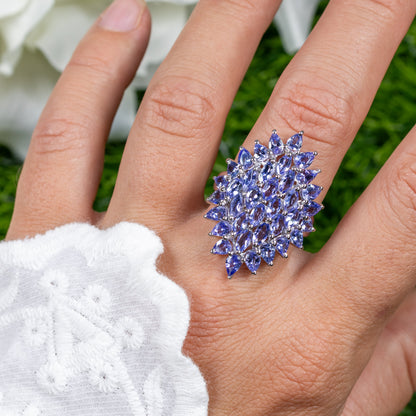 Tanzanite Cluster Ring 5.05 Carats Sterling Silver