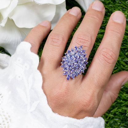 Tanzanite Cluster Ring 5.05 Carats Sterling Silver