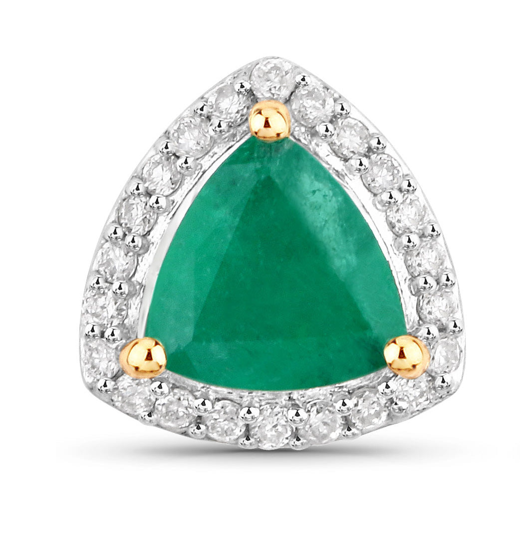 Natural Zambian Emerald and Diamond Halo Stud Earrings  14K Yellow Gold