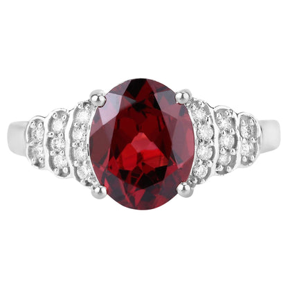 Natural Rhodolite Garnet Bridge Ring Diamond Setting 2.9 Carats 14K White Gold