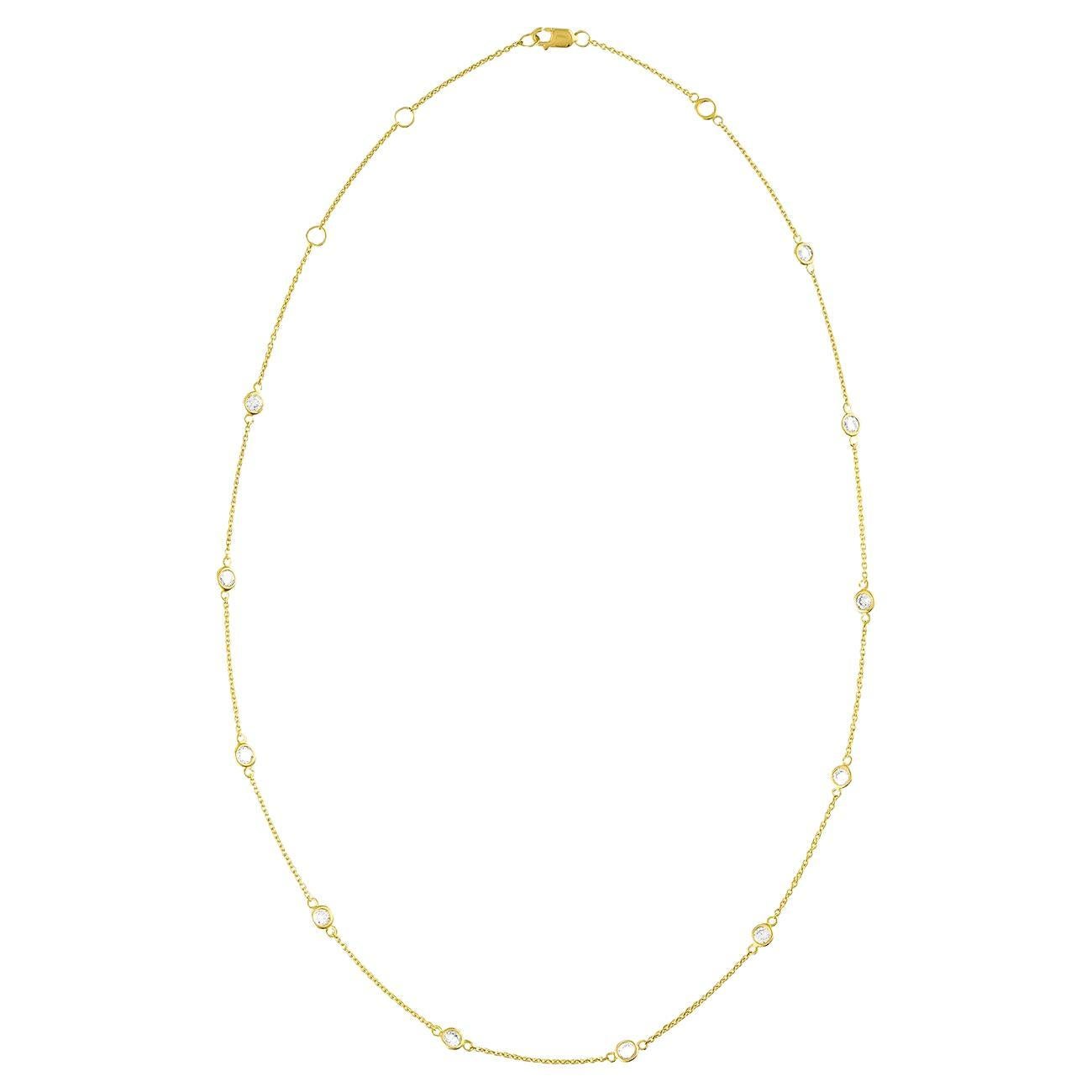 Diamond Station Necklace 1.10 Carats 14K Yellow Gold