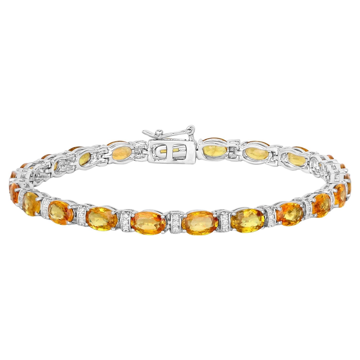 Orange Sapphire Tennis Bracelet Diamond Links 12.3 Carats 14K White Gold