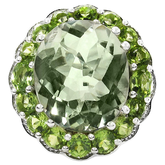 Green Amethyst Cocktail Ring Peridot Halo 7.18 Carats Sterling Silver