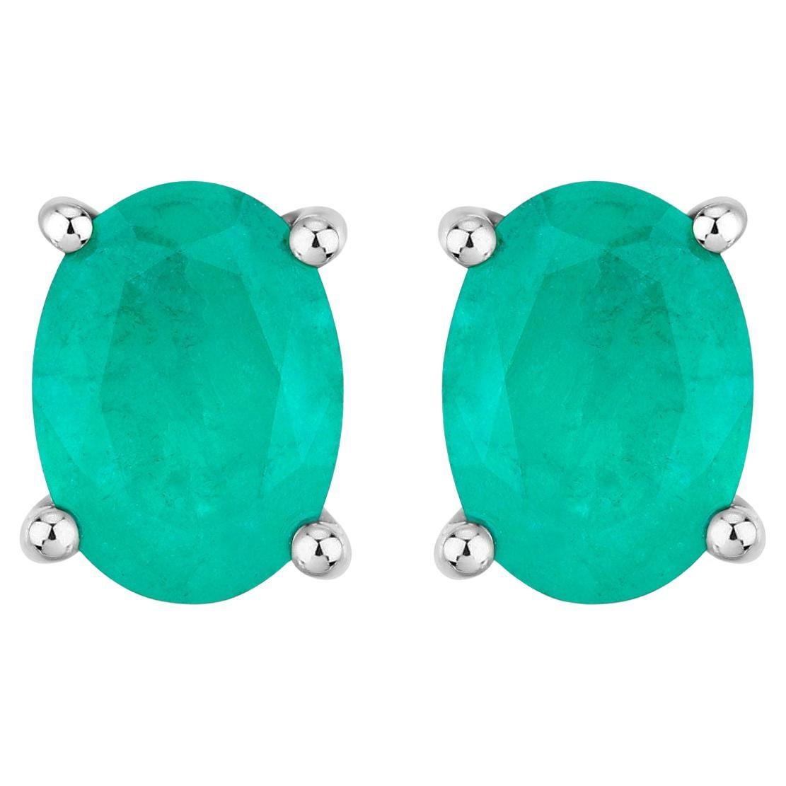 Zambian Emerald Earrings 1.42 Carats 10K White Gold