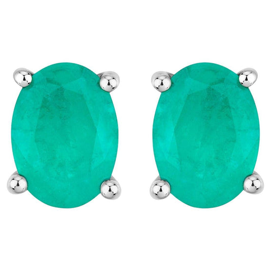 Zambian Emerald Earrings 1.42 Carats 10K White Gold