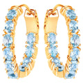 Blue Topaz Hoop Earrings 3.78 Carats Gold Plated Silver