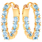 Blue Topaz Hoop Earrings 3.78 Carats Gold Plated Silver