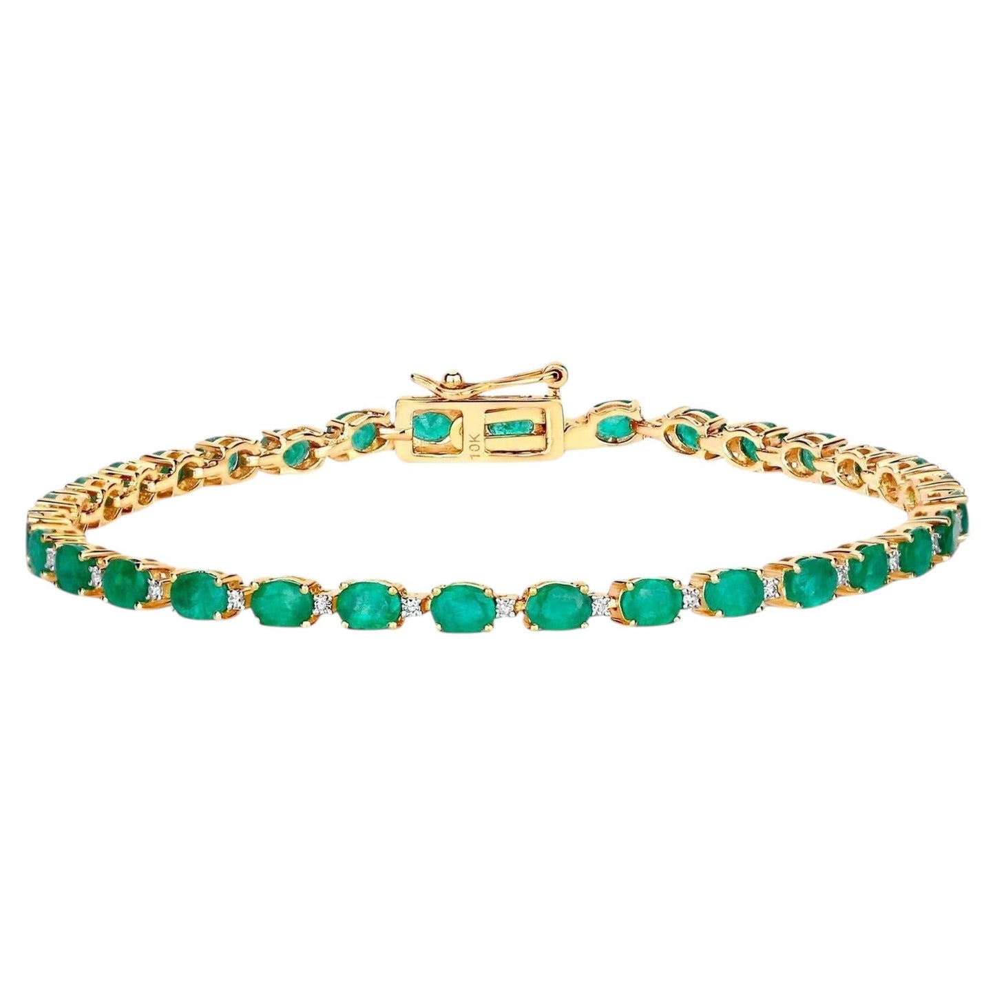 Natural Emerald Tennis Bracelet With Diamonds 4.94 Carats 10K Yellow Gold