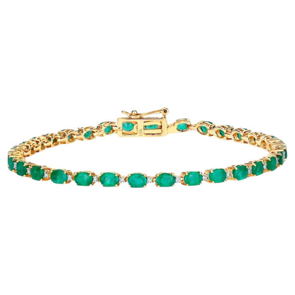 Natural Emerald Tennis Bracelet With Diamonds 4.94 Carats 10K Yellow Gold
