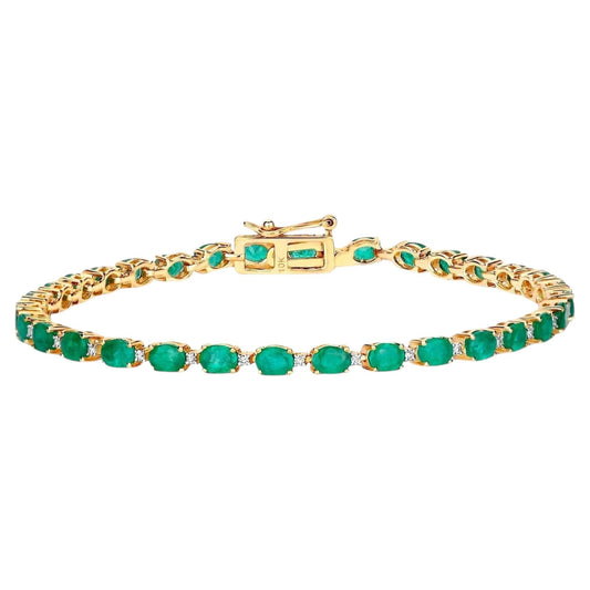 Natural Emerald Tennis Bracelet With Diamonds 4.94 Carats 10K Yellow Gold