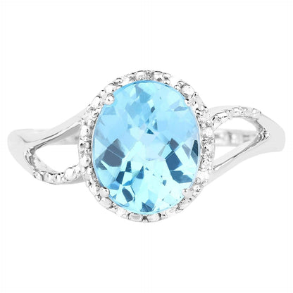 Blue Topaz Ring With Diamonds 3.28 Carats 10K White Gold