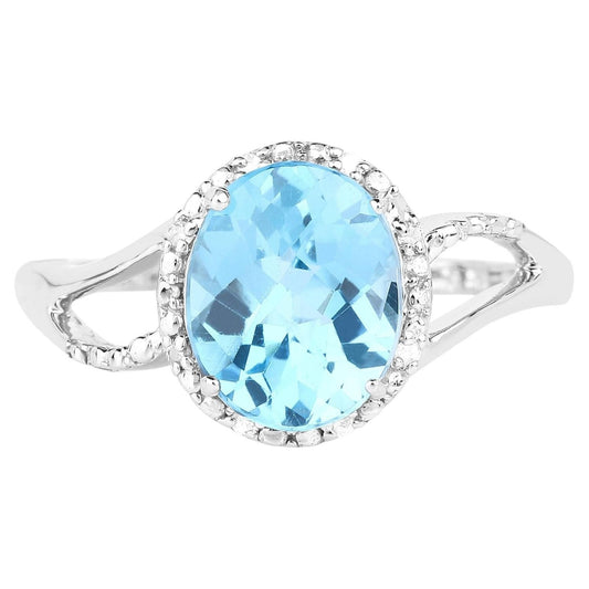 Blue Topaz Ring With Diamonds 3.28 Carats 10K White Gold