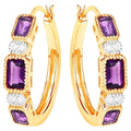Amethyst Hoop Earrings With White Topaz 2.12 Carats Gold Plated Silver