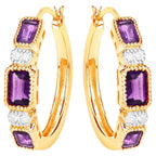 Amethyst Hoop Earrings With White Topaz 2.12 Carats Gold Plated Silver